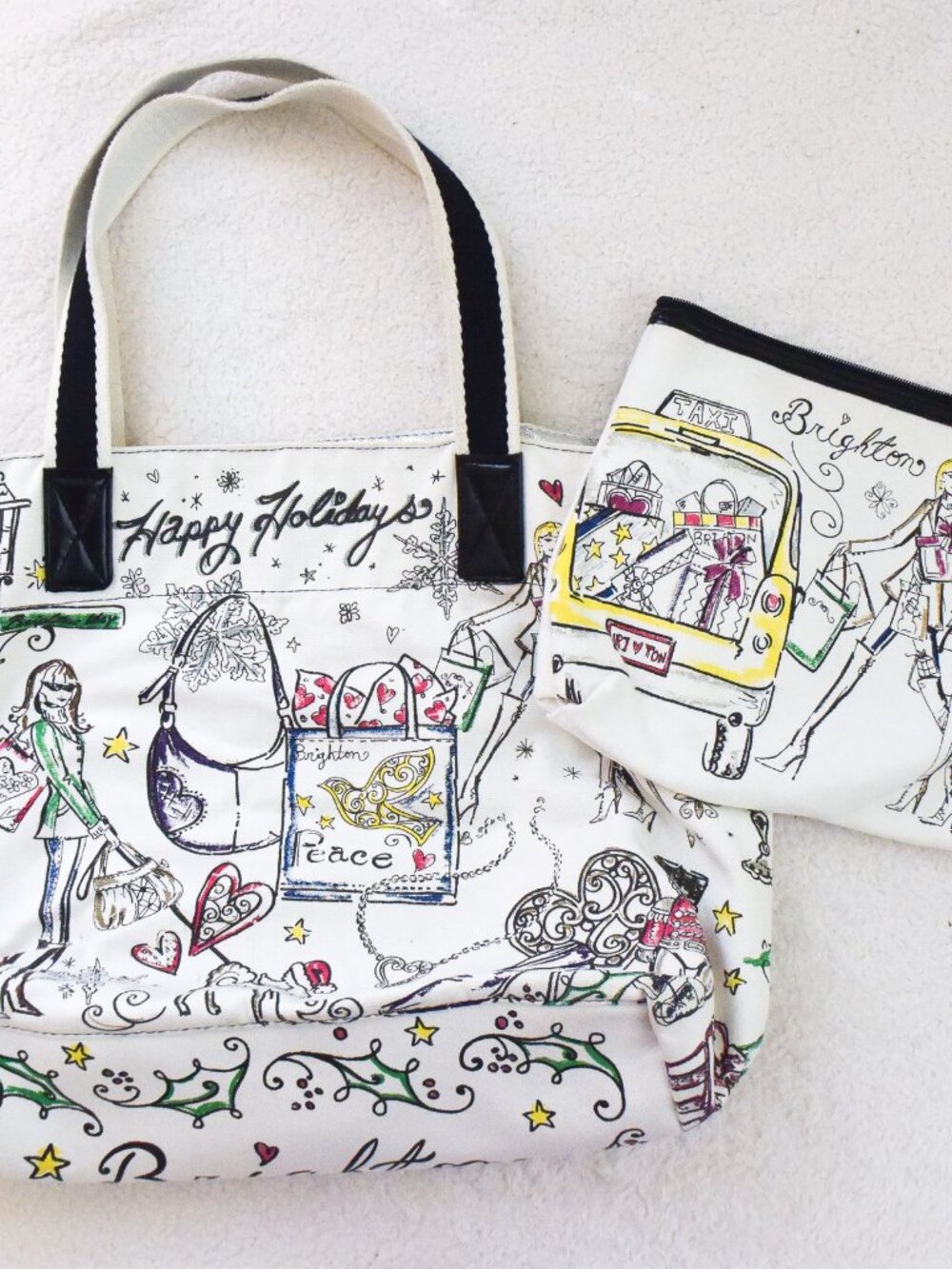 *Brighton* "Happy Holidays" Canvas Tote Bag & Matching Pouch Set